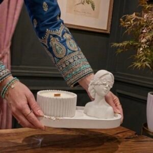 Sculptural Lady Bust, Candle & Gilded Tray set