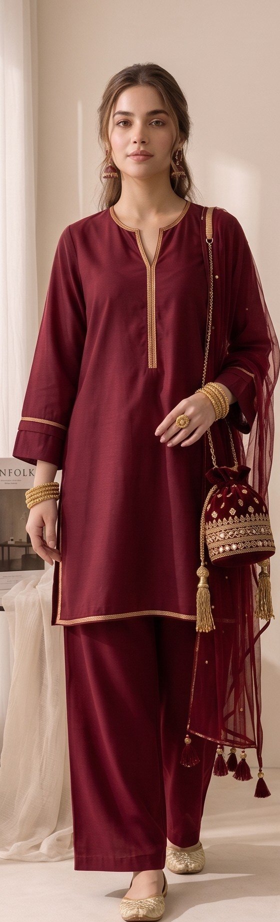 Izora Garnet Red Festive 3-Piece Ensemble