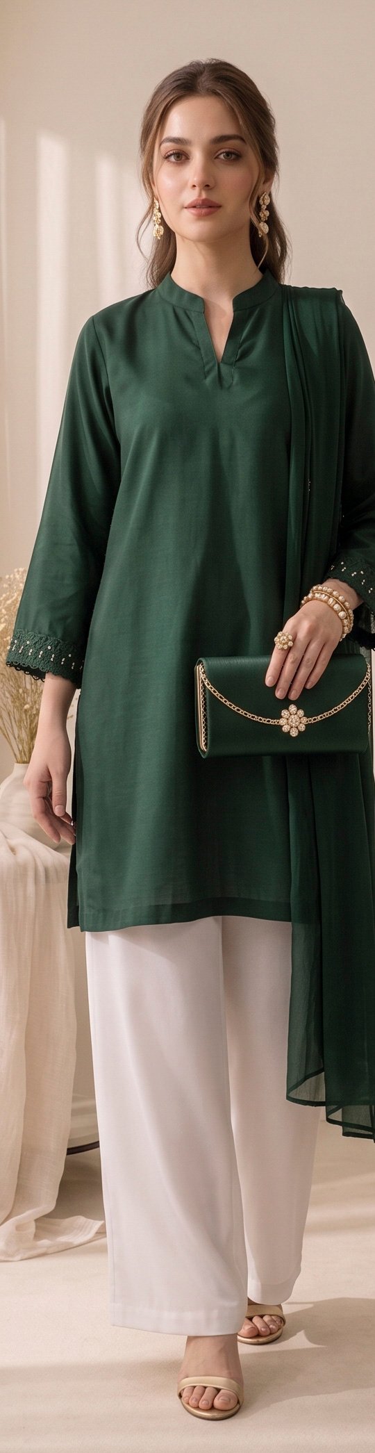 Izora Emerald Green & White 3-Piece Ensemble