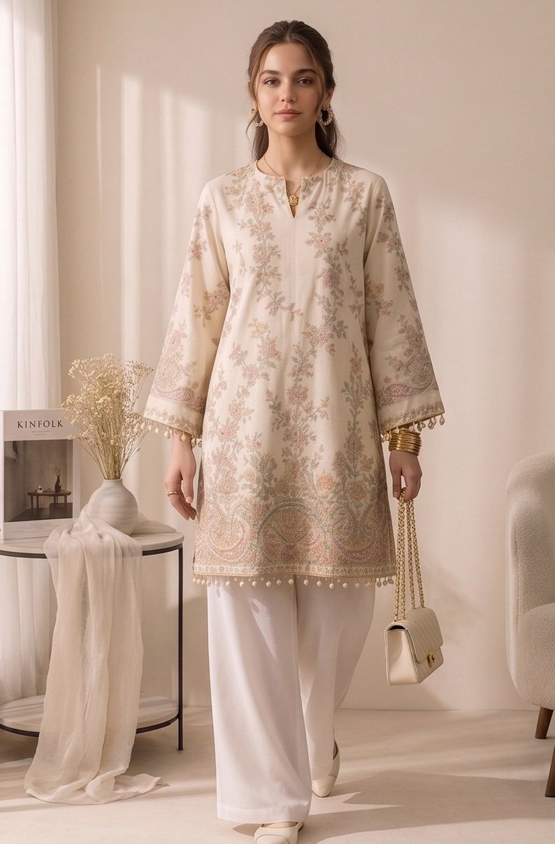 Izora Ivory Blossom Embroidered Tunic Set