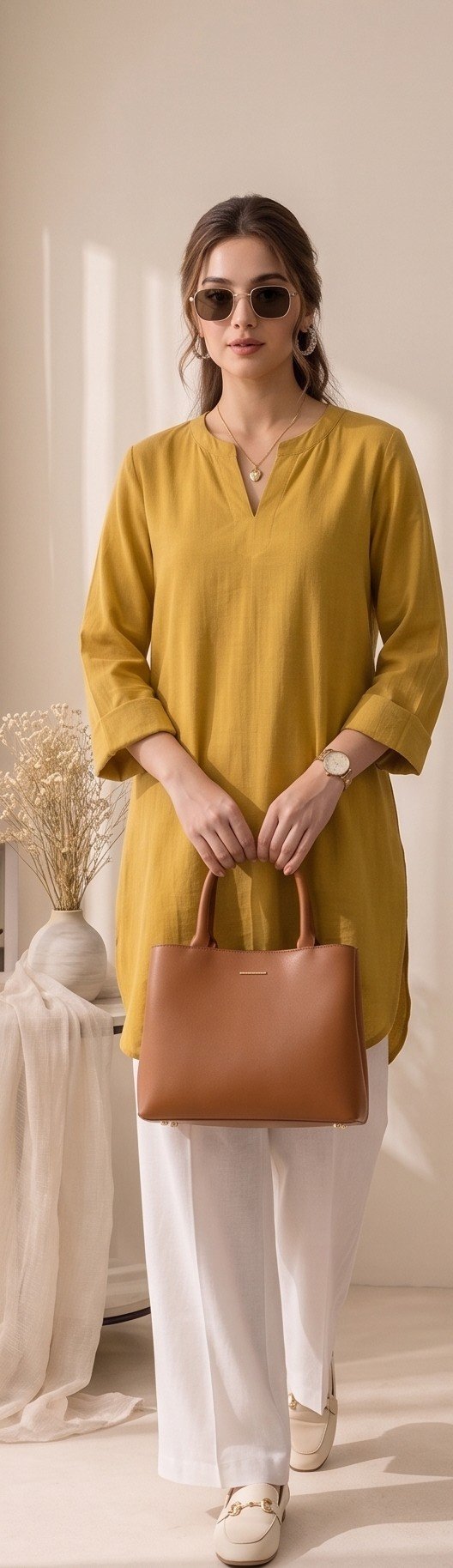 Izora Mustard Minimalist Tunic Set