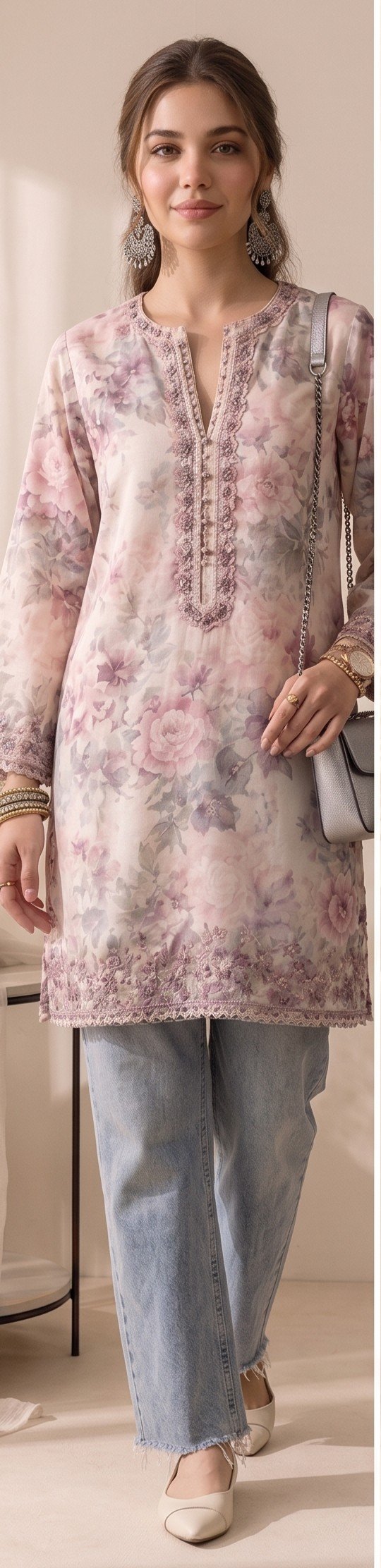 Izora Rose Blush Floral Embroidered Tunic
