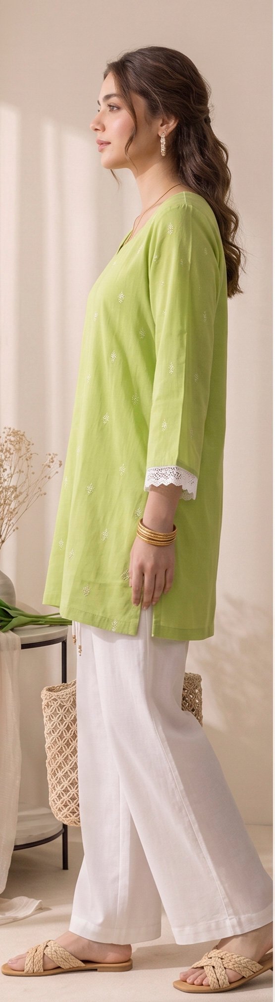 Izora Fresh Lime Embroidered Tunic Set - Image 2