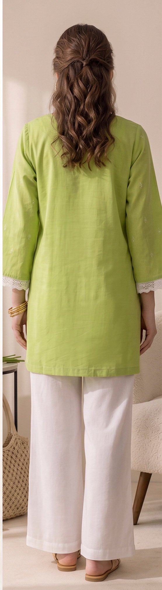 Izora Fresh Lime Embroidered Tunic Set - Image 3