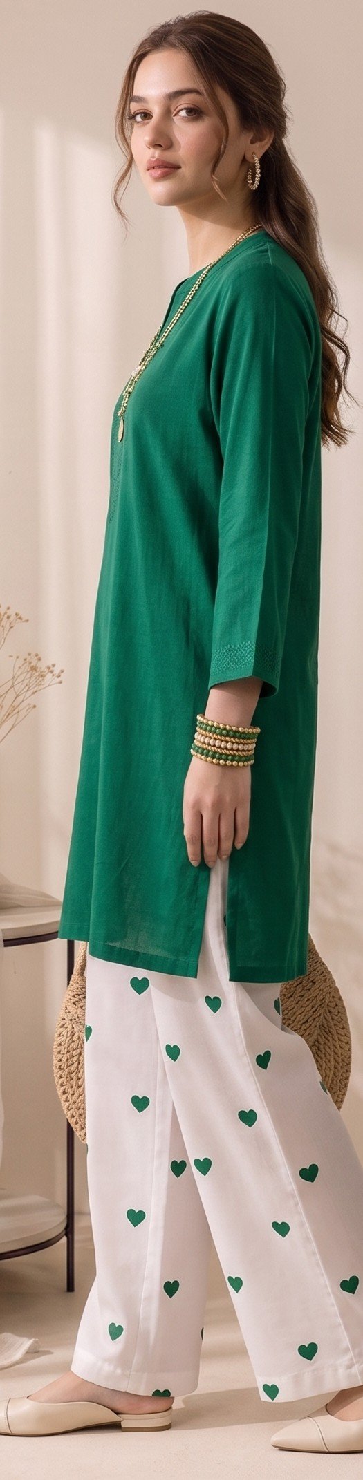 Izora Emerald Green Tunic & Heart Embroidered Palazzo - Image 2