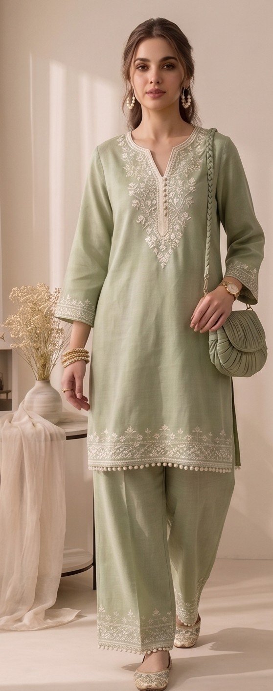 Izora Sage Green Minimalist Tunic Set