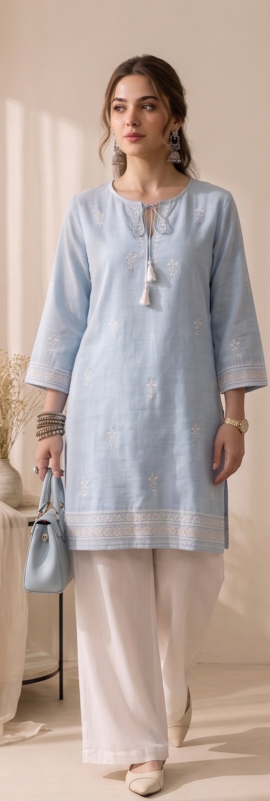 Izora Powder Blue Embroidered Tunic Set