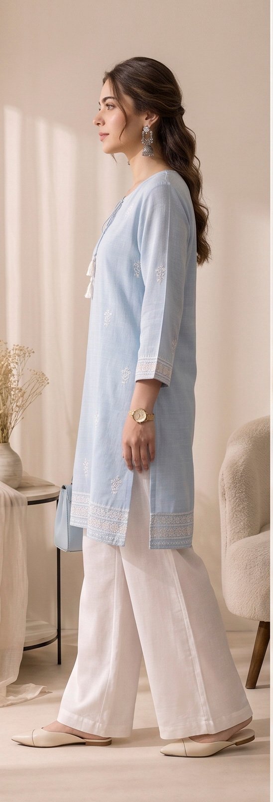 Izora Powder Blue Embroidered Tunic Set - Image 2