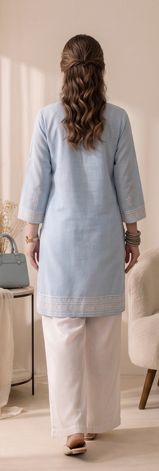 Izora Powder Blue Embroidered Tunic Set - Image 3