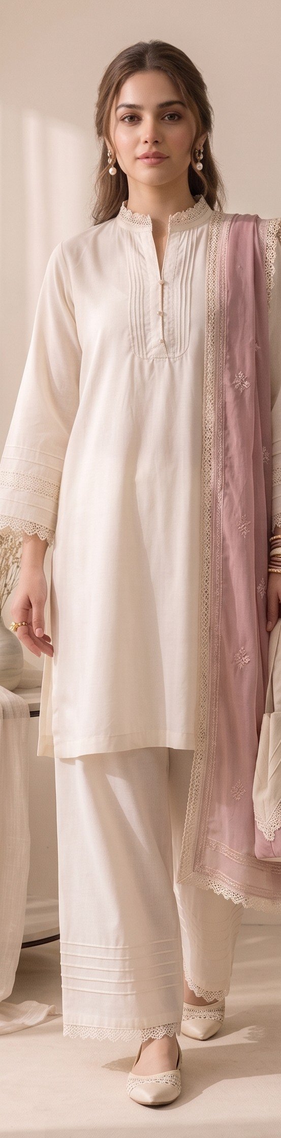 Izora Pearl White & Mauve 3-Piece Ensemble